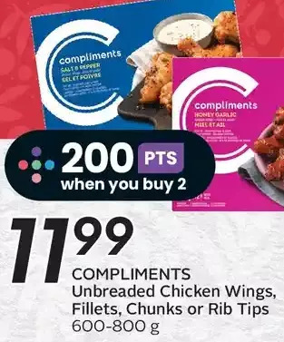 Sobeys Urban Fresh Compliments unbreaded chicken wings, fillets, chunks or rib tips offer