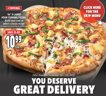 Metro 16" x-large four topping pizzas offer