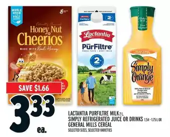 Metro Lactantia purfiltre milk | simply refrigerated juice or drinks or general mills cereal offer