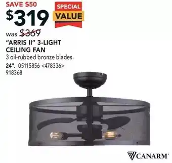 Lowe's Canarm "arris ii" 3-light ceiling fan offer