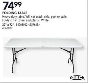 Lowe's Gsc folding table 30" x 72" offer