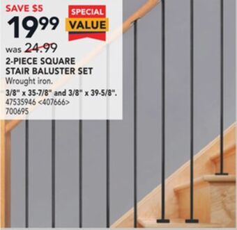 Lowe's 2-piece square stair baluster set 3/8" x 35-7/8" and 3/8" x 39-5/8" offer