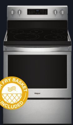 Lowe's Whirlpool electric range with air fryer and basket, 5.3 cu. ft. offer