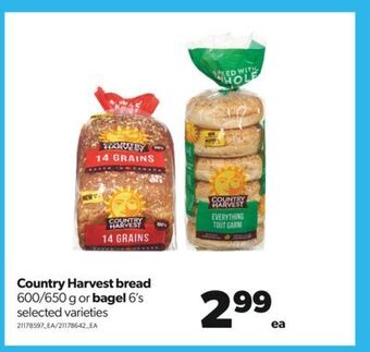 Real Canadian Superstore Country harvest bread, 600/650 g or bagel, 6's offer
