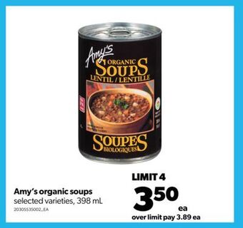 Real Canadian Superstore Amy's organic soups, 398 ml offer