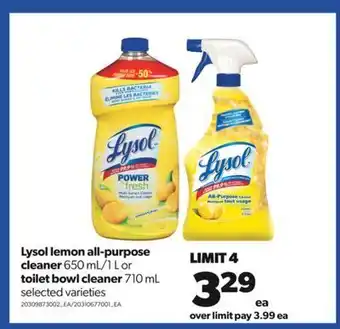 Real Canadian Superstore Lysol lemon all-purpose cleaner, 650 ml/1 l or toilet bowl cleaner, 710 ml offer
