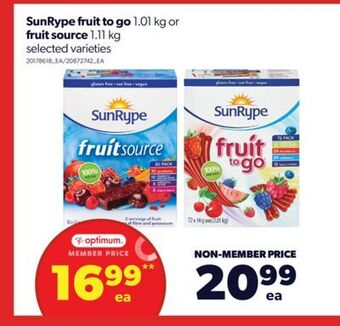Real Canadian Superstore Sunrype fruit to go, 1.01 kg or fruit source, 1.11 kg offer