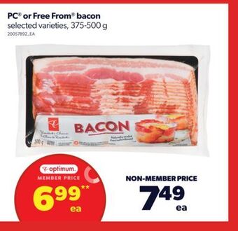 Real Canadian Superstore Pc® or free from® bacon, 375-500 g offer