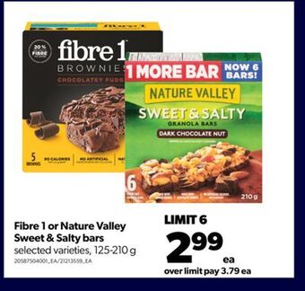 Real Canadian Superstore Fibre 1 or nature valley sweet & salty bars, 125-210 g offer