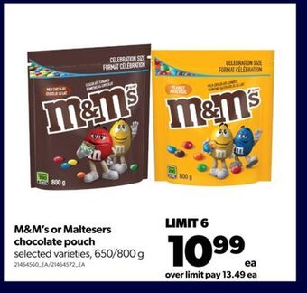 Real Canadian Superstore M&m's or maltesers chocolate pouch, 650/800 g offer