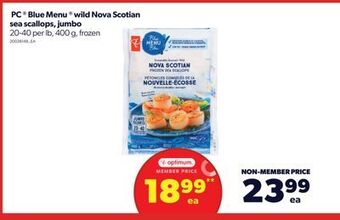 Real Canadian Superstore Pc® blue menu® wild nova scotian sea scallops, jumbo, 20-40 per lb, 400 g offer