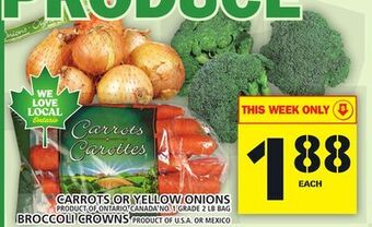 Food Basics Carrots or yellow onions or broccoli crowns offer