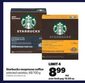 Real Canadian Superstore Starbucks nespresso coffee, 68/100 g offer