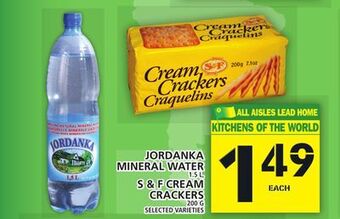 Food Basics Jordanka mineral water or s & f cream crackers offer
