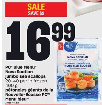 Independent Grocer Pc® blue menu® nova scotian jumbo sea scallops, 400 g offer