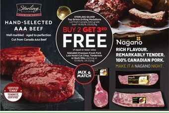 Sobeys Nagano premium fresh pork loin hotel cut chop, tenderloin or back ribs offer