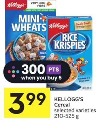Foodland Kellogg's cereal selected varieties 210-525 g offer