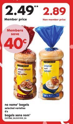 Independent Grocer No name® bagels, 6's offer