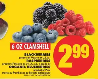 No Frills Blackberries, raspberries or organic blueberries, 6 oz clamshell offer
