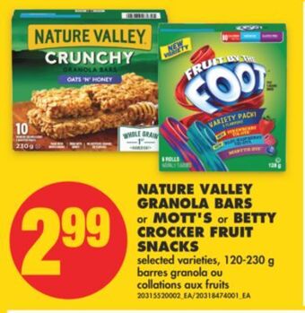No Frills Nature valley granola bars or mott's or betty crocker fruit snacks, 120-230 g offer