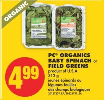 No Frills Pc® organics baby spinach or field greens, 312 g offer