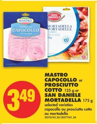 No Frills Mastro capocollo or prosciutto cotto, 125 g or san daniele mortadella, 175 g offer
