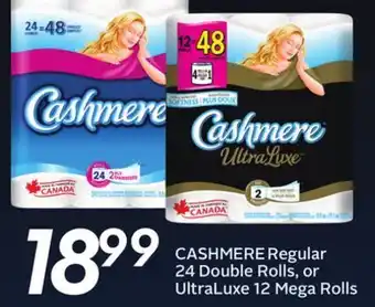 Sobeys Cashmere regular 24 double rolls, or ultraluxe 12 mega rolls offer