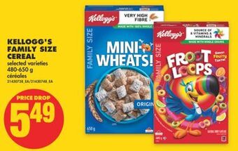 No Frills Kellogg's family size cereal, 480-650 g offer