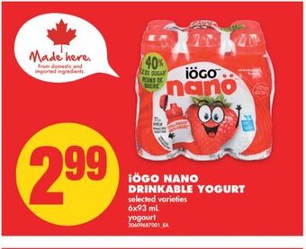 No Frills Iögo nano drinkable yogurt, 6x93 ml offer