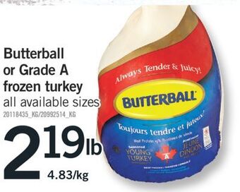Fortinos Butterball or grade a frozen turkey offer