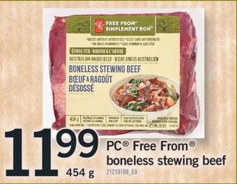 Fortinos Pc® free from® boneless stewing beef, 454 g offer