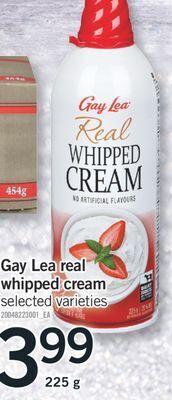 Fortinos Gay lea real whipped cream, 225 g offer