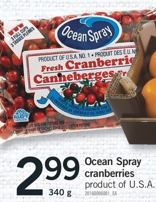 Fortinos Ocean spray cranberries, 340 g offer