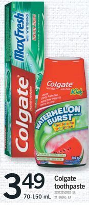 Fortinos Colgate toothpaste, 70-150 ml offer