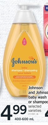 Fortinos Johnson and johnson baby wash or shampoo, 400-600 ml offer