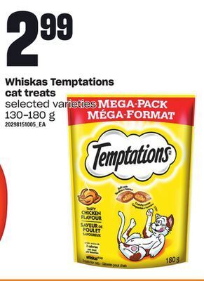 Loblaws Whiskas temptations cat treats, 130-180 g offer