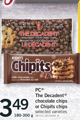Fortinos Pc® the decadent chocolate chips or chipits chips, 180-300 g offer
