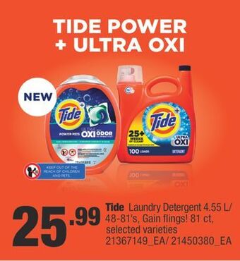 Fortinos Tide laundry detergent 4.55 l/ 48-81's, gain flings! 81 ct offer