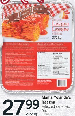 Fortinos Mama yolanda's lasagna, 2.72 kg offer