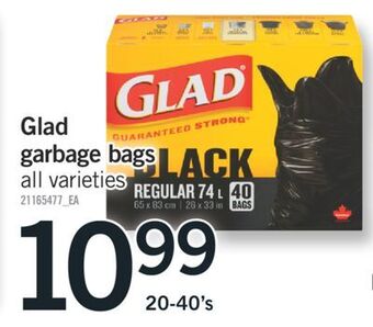 Fortinos Glad garbage bags, 20-40's offer