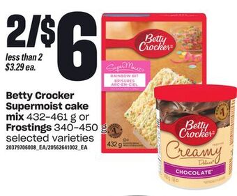 Loblaws Betty crocker supermoist cake mix 432-461 g or frostings 340-450 g offer