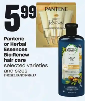 Loblaws Pantene or herbal essences bio:renew hair care offer