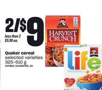 Loblaws Quaker cereal, 325-510 g offer