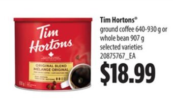 Loblaws Tim hortons® ground coffee, 640-930 g or whole bean, 907 g offer