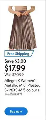 Walmart Allegra k women's metallic midi pleated skirt|xs-m|5 colours offer