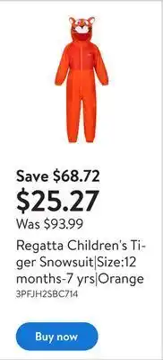 Walmart Regatta children's tiger snowsuit|size:12 months-7 yrs|orange offer