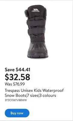 Walmart Trespass unisex kids waterproof snow boots|7 sizes|3 colours offer