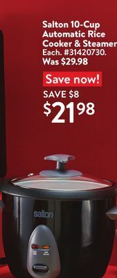 Walmart Salton 10-cup automatic rice cooker & steamer offer