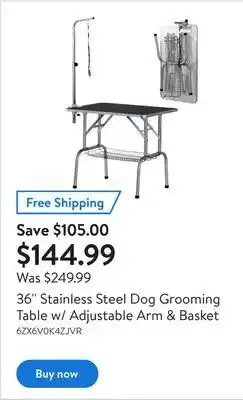 Walmart 36'' stainless steel dog grooming table w/ adjustable arm & basket offer