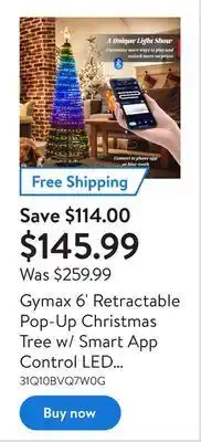 Walmart Gymax 6' retractable pop-up christmas tree w/ smart app control led lights offer